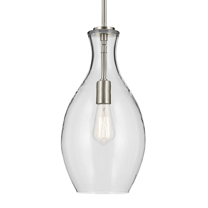 Kichler Everly 1 Light Bell 17.75" Pendant, Brushed Nickel/Clear