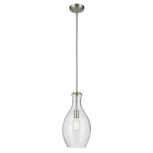 Kichler Everly 1 Light Bell 17.75" Pendant, Nickel/Clear Seeded