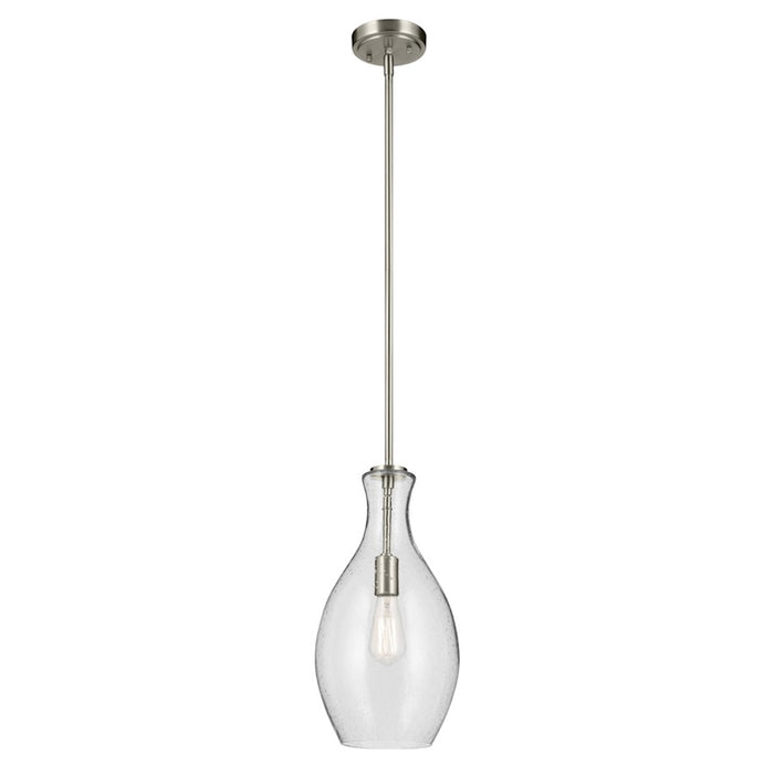 Kichler Everly 1 Light Bell 17.75" Pendant, Nickel/Clear Seeded