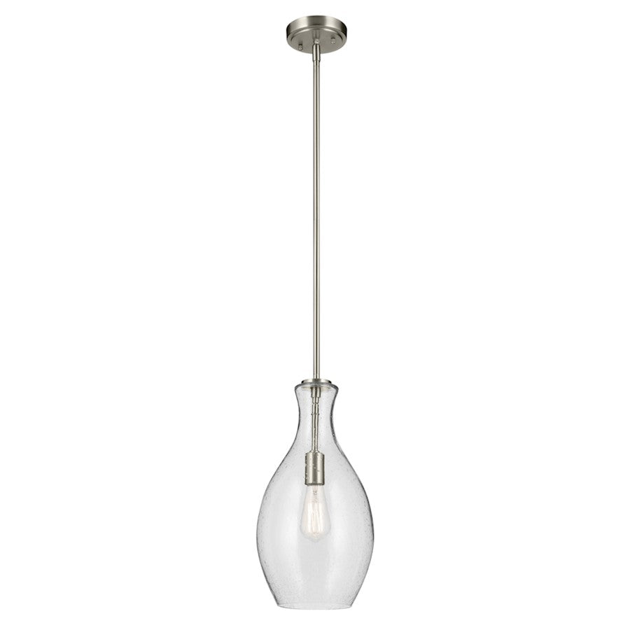 Kichler Everly 1 Light Bell 17.75" Pendant, Nickel/Clear Seeded