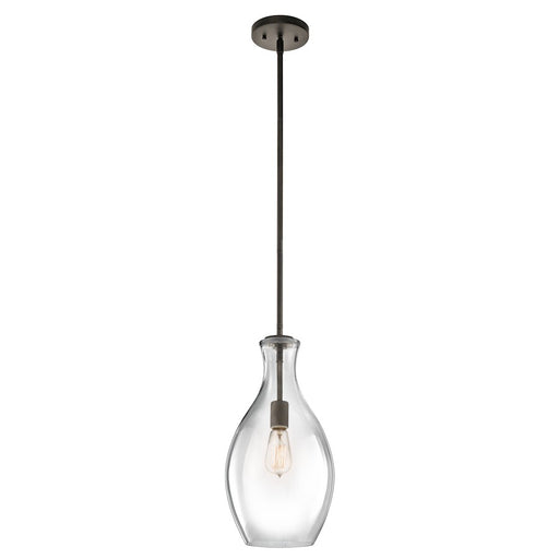 Kichler Everly 18in 1-Light Pendant | Transitional Olde Bronze and Clear Glass | Kitchen Island & Dining Room | 8.75 x 18.25 in | Model 42047OZ