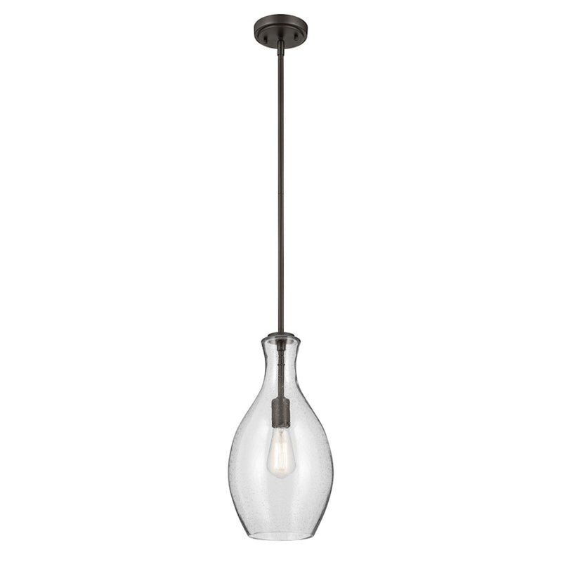 Kichler Everly 1 Light Bell 17.75" Pendant, Olde Bronze/Clear Seeded