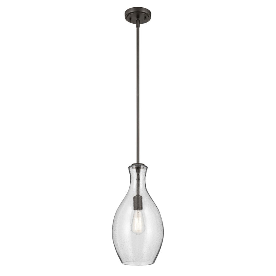 Kichler Everly 1 Light Bell 17.75" Pendant, Olde Bronze/Clear Seeded