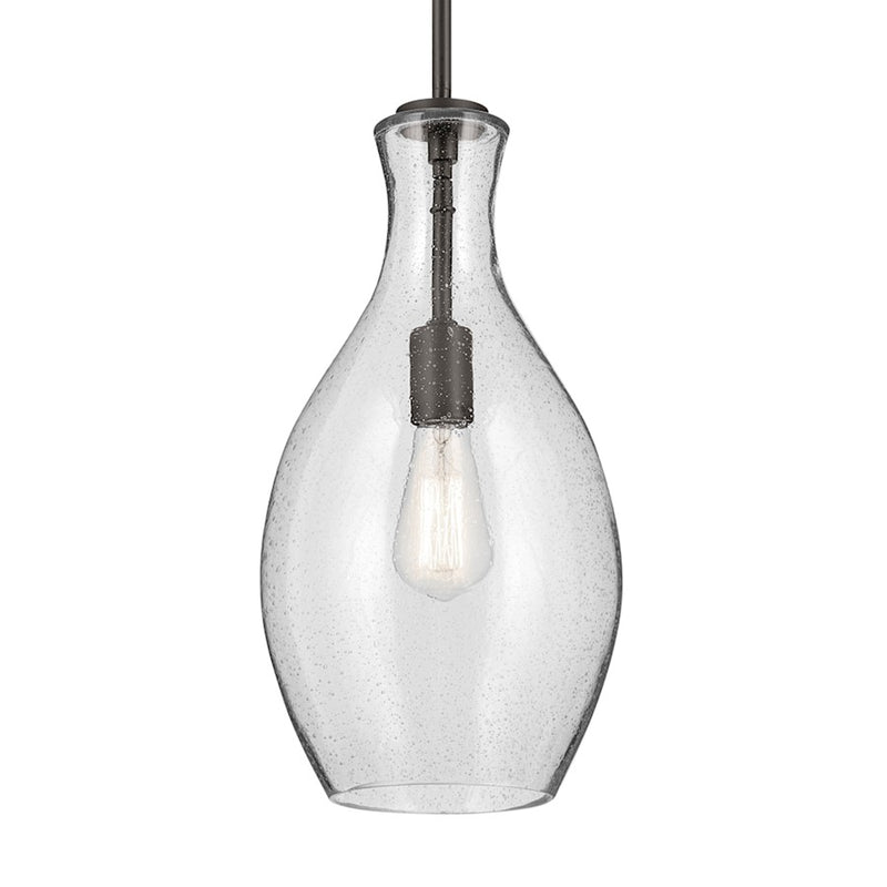 Kichler Everly 1 Light Bell 17.75" Pendant, Olde Bronze/Clear Seeded