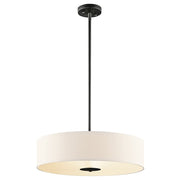 Kichler 20in 3-Light Convertible Pendant | Black Steel and White Microfiber Shade | Kitchen Island & Dining Room | 20 x 5.5 in | Model 42121BK
