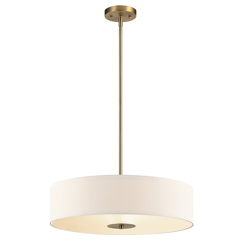 Kichler 20in 3-Light Convertible Pendant | Classic Bronze Steel and White Microfiber Shade | Dining Room & Living Room | Model 42121CLZ