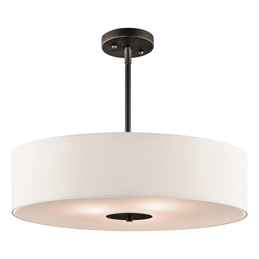 Kichler 3-Light Semi Flush/Pendant | Transitional Olde Bronze and White Microfiber with Satin Etched Glass | Kitchen Island & Dining | Model 42121OZ