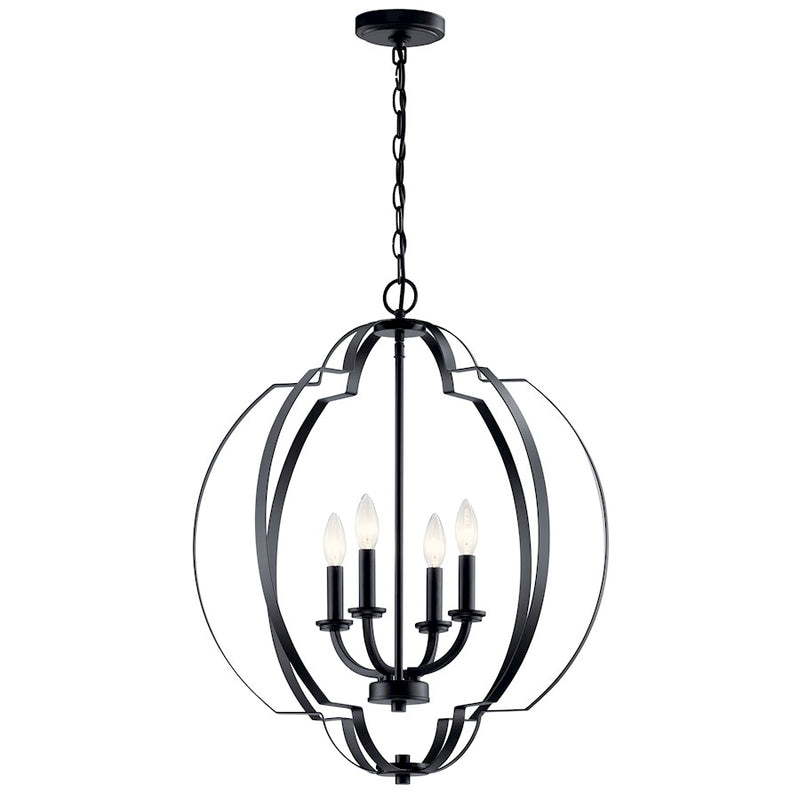 Kichler 4-Light Foyer Pendant | Traditional Black Steel | Entryway & Dining Room | 22 x 22 x 26 in | Model 42138BK
