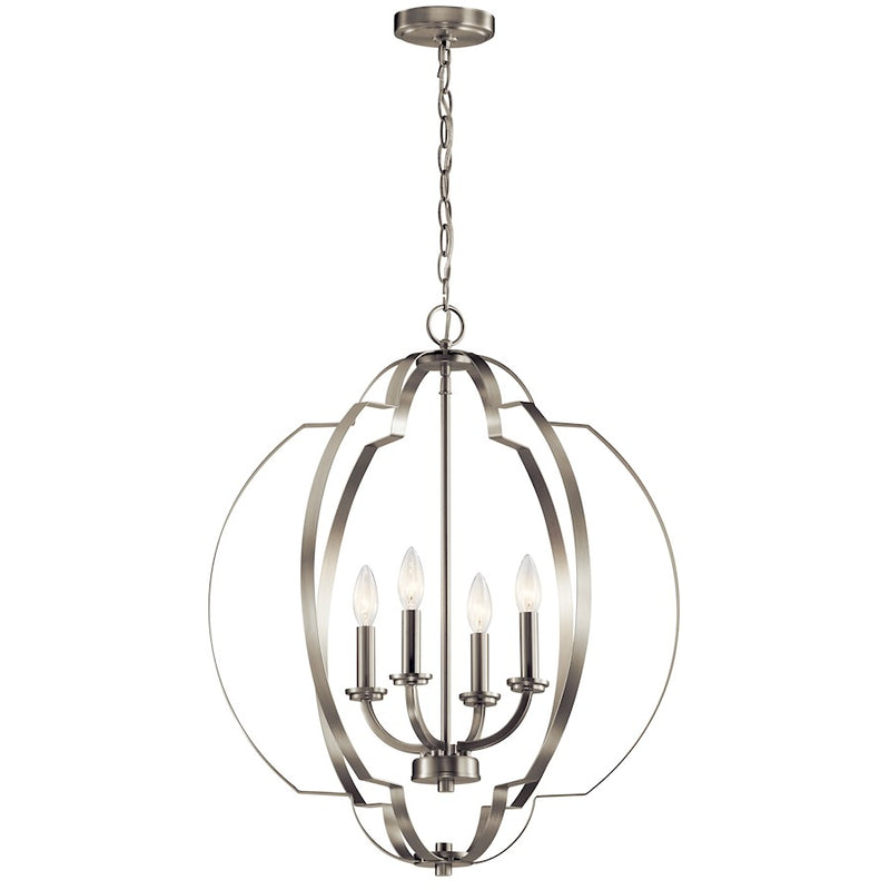 Kichler 22in 4-Light Large Foyer Pendant | Traditional Brushed Nickel Steel | Entryway & Stairwell | 22 x 22 x 26 in | Model 42138NI