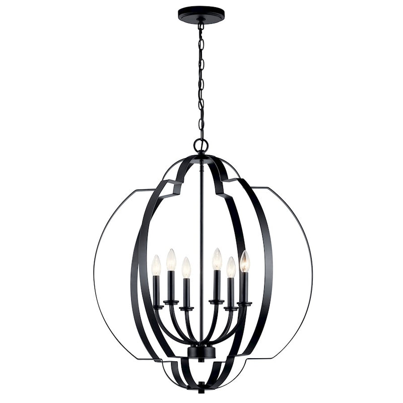 Kichler 6-Light Foyer Chandelier | Traditional Black Steel | Dining Room & Entryway | 28 x 28 x 32 in | Model 42139BK