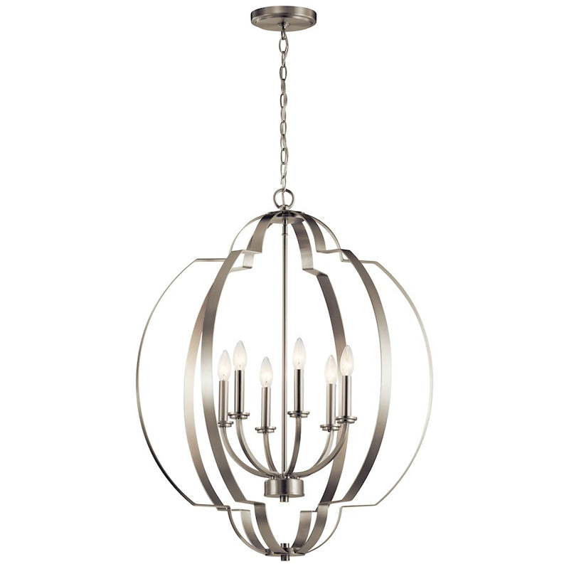 Kichler 6-Light Foyer Chandelier | Traditional Brushed Nickel Steel | Entryway & Dining Room | 27.75 x 27.75 x 32.5 in | Model 42139NI