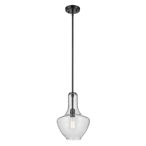 Kichler Everly 1 Light Bell 15.25" Pendant, Black/Clear Seeded