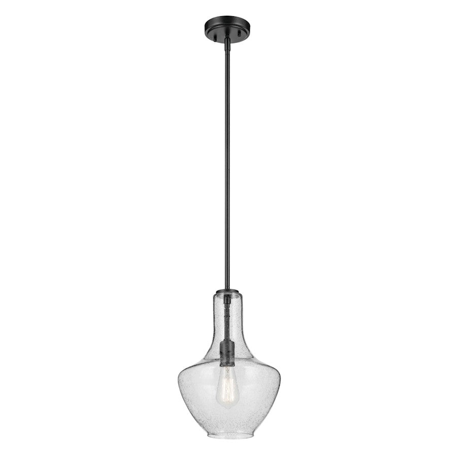 Kichler Everly 1 Light Bell 15.25" Pendant, Black/Clear Seeded