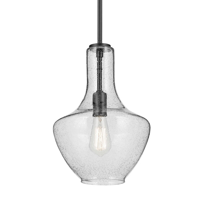 Kichler Everly 1 Light Bell 15.25" Pendant, Black/Clear Seeded