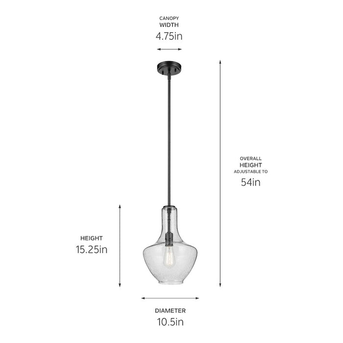 Kichler Everly 1 Light Bell 15.25" Pendant, Black/Clear Seeded