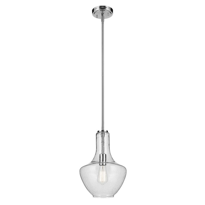 Kichler Everly 1 Light Bell 15.25" Pendant, Chrome/Clear Seeded