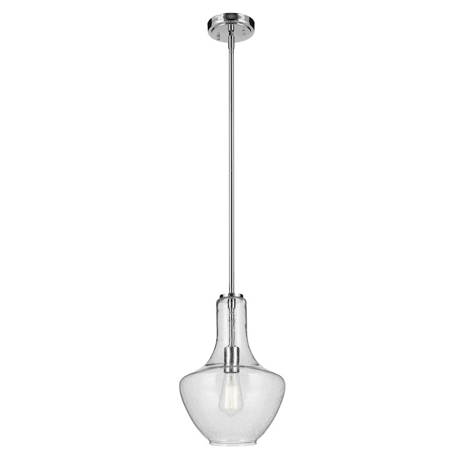 Kichler Everly 1 Light Bell 15.25" Pendant, Chrome/Clear Seeded