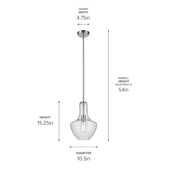 Kichler Everly 1 Light Bell 15.25" Pendant, Chrome/Clear Seeded