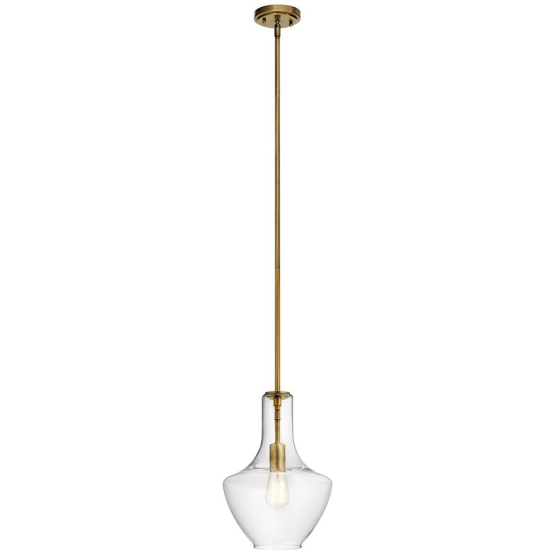 Kichler 1-Light Pendant | Transitional Natural Brass and Glass | Kitchen Island & Dining Room | 10.5 x 10.5 x 15.25 in | Model 42141NBR