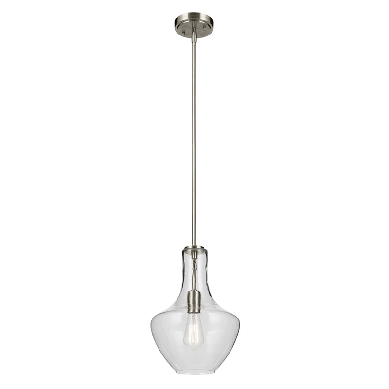 Kichler Everly 1 Light Bell 15.25" Pendant, Brushed Nickel/Clear