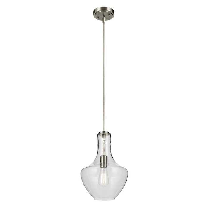 Kichler Everly 1 Light Bell 15.25" Pendant, Brushed Nickel/Clear