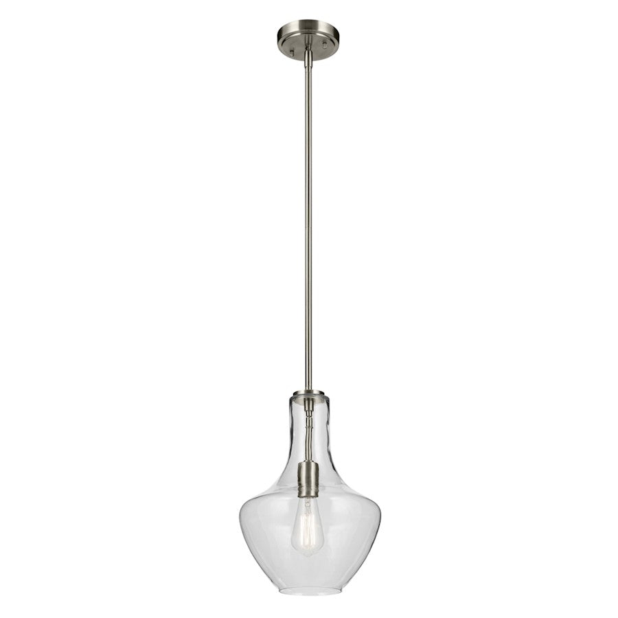 Kichler Everly 1 Light Bell 15.25" Pendant, Brushed Nickel/Clear