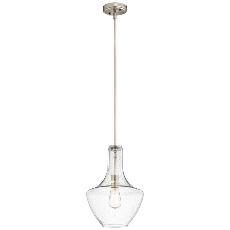 Kichler Everly 10in 1-Light Pendant | Transitional Brushed Nickel and Clear Seeded Glass | Kitchen Island & Dining Room | 10 x 15 in | Model 42141NICS