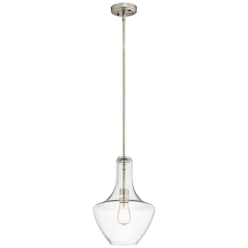 Kichler Everly 10in 1-Light Pendant | Transitional Brushed Nickel and Clear Seeded Glass | Kitchen Island & Dining Room | 10 x 15 in | Model 42141NICS