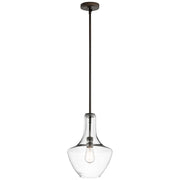 Kichler Everly 10.5in 1-Light Pendant | Olde Bronze and Clear Glass | Kitchen Island & Dining Room | 10.5 x 15.25 x 54 in | Model 42141OZCLR