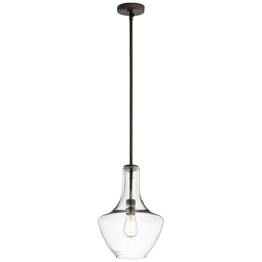 Kichler Everly 10.5in 1-Light Pendant | Olde Bronze and Clear Glass | Kitchen Island & Dining Room | 10.5 x 15.25 x 54 in | Model 42141OZCLR