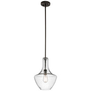 Kichler Everly 15in 1-Light Pendant | Transitional Olde Bronze and Clear Seeded Glass | Kitchen Island & Dining Room | Model 42141OZCS
