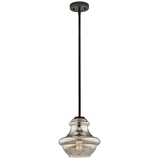 Kichler Everly 10in 1-Light Mini Pendant | Transitional Olde Bronze and Mercury Glass | Dining Room & Kitchen Island | Model 42167OZMER