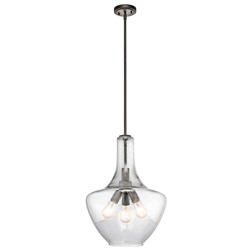 Kichler Everly 16in 3-Light Pendant | Transitional Olde Bronze and Clear Seeded Glass | Kitchen Island & Dining Room | 36in Chain | Model 42190OZ