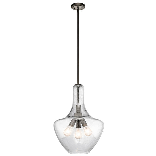 Kichler Everly 16in 3-Light Pendant | Transitional Olde Bronze and Clear Seeded Glass | Kitchen Island & Dining Room | 36in Chain | Model 42190OZ