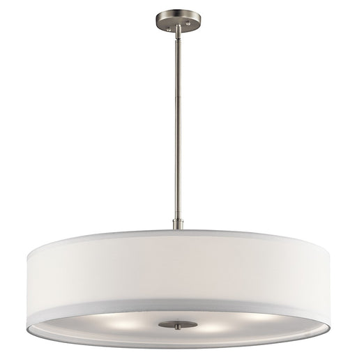 Kichler 5-Light Transitional Pendant | Brushed Nickel and White Micro Fiber Shade | Dining Room & Living Room | 30in W x 12in H, 36in | Model 42196NI