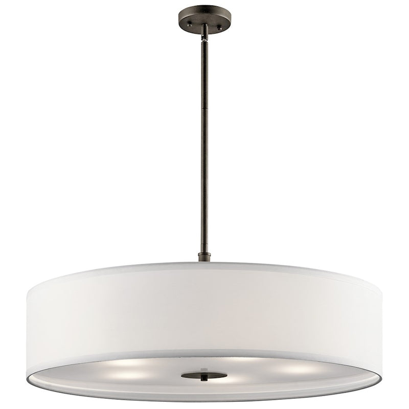 Kichler 5-Light Transitional Pendant | Olde Bronze and White Micro Fiber Satin Etched Glass | Kitchen Island & Dining Room | Model 42196OZ