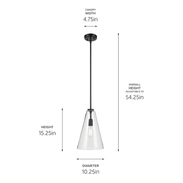 Kichler Everly 1 Light Cone 15.25" Pendant, Black/Clear