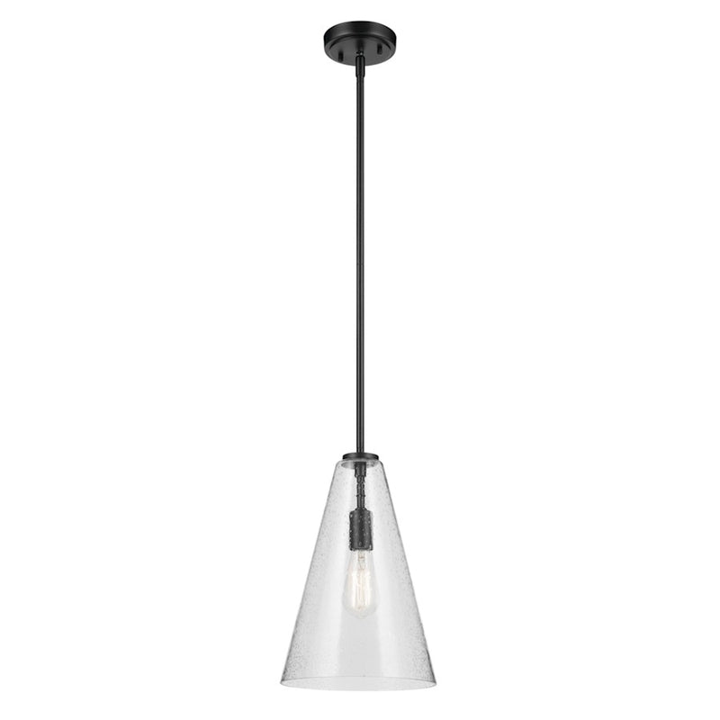 Kichler Everly 1 Light Cone 15.25" Pendant, Black/Clear Seeded