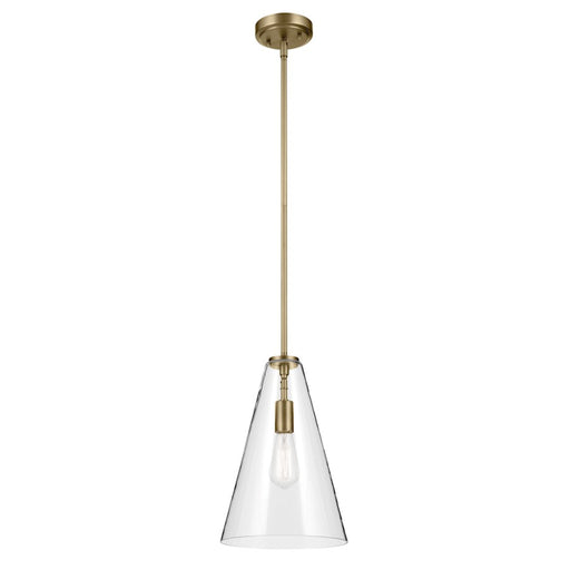 Kichler Everly 1 Light Cone 15.25" Pendant, Natural Brass/Clear