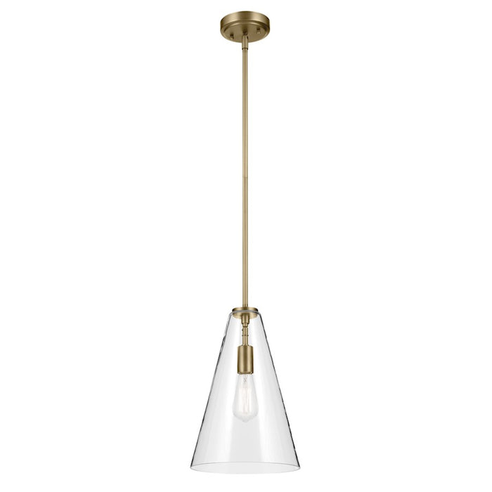 Kichler Everly 1 Light Cone 15.25" Pendant, Natural Brass/Clear