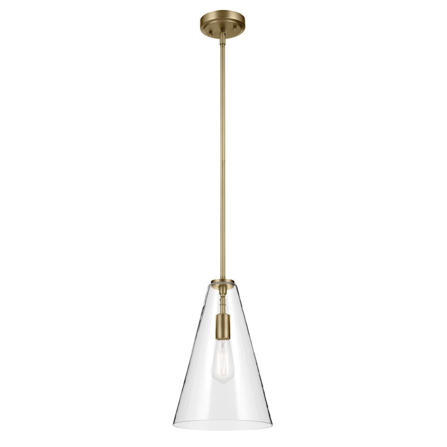 Kichler Everly 1 Light Cone 15.25" Pendant, Natural Brass/Clear