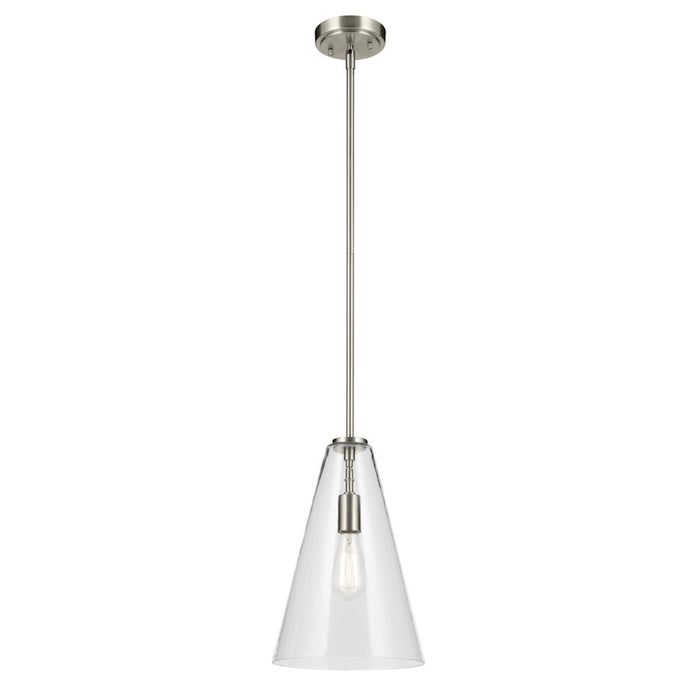 Kichler Everly 1 Light Cone 15.25" Pendant, Brushed Nickel/Clear