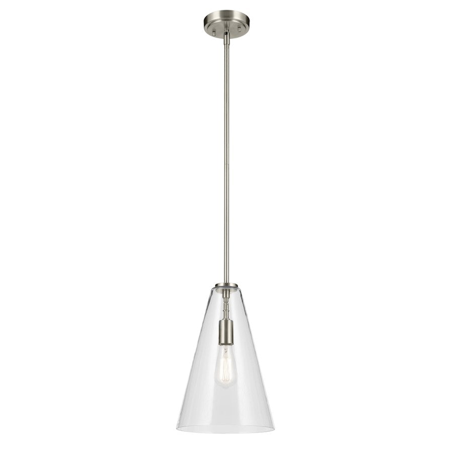 Kichler Everly 1 Light Cone 15.25" Pendant, Brushed Nickel/Clear