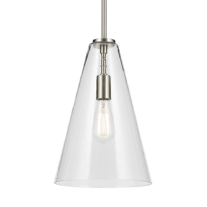 Kichler Everly 1 Light Cone 15.25" Pendant, Brushed Nickel/Clear