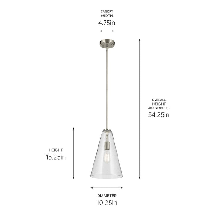 Kichler Everly 1 Light Cone 15.25" Pendant, Nickel/Clear Seeded