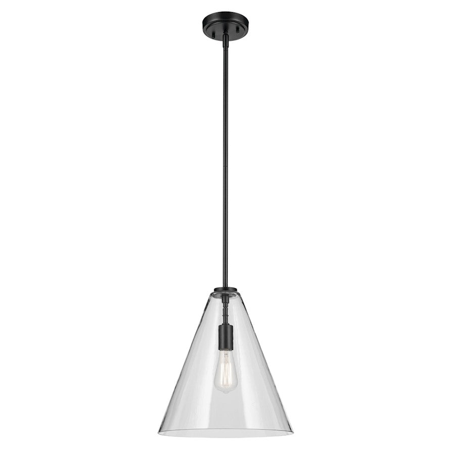 Kichler Everly 1 Light Cone 15.5" Pendant, Black/Clear - 42200BK