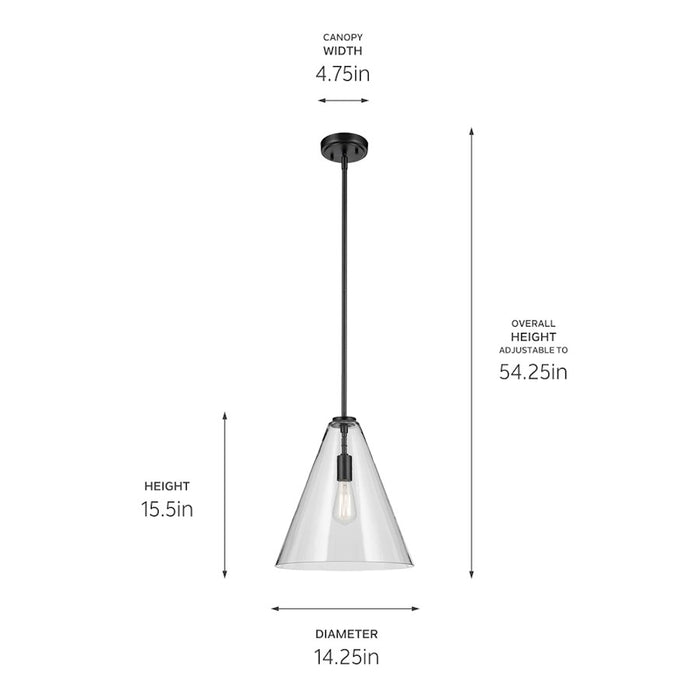 Kichler Everly 1 Light Cone 15.5" Pendant, Black/Clear