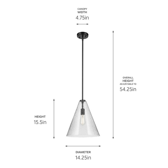 Kichler Everly 1 Light Cone 15.5" Pendant, Black/Clear Seeded