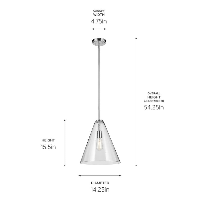 Kichler Everly 1 Light Cone 15.5" Pendant, Chrome/Clear