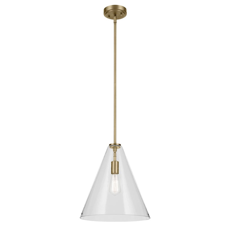 Kichler Everly 1 Light Cone 15.5" Pendant, Natural Brass/Clear
